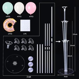 BoKin Donut Table Centerpiece Balloons Stand Kit 2 Sets, 2 Doughnut Foil Balloons 14 Latex Pastel Balloons for Donut Party Decorations Pastel Birthday Party Wedding Baby Shower Decorations