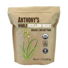 Anthony's Organic Whole Psyllium Husks, 1.5 lb, Dietary Fiber, Gluten Free, Non GMO, Keto Friendly
