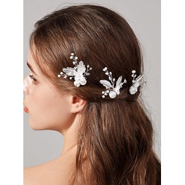 Denifery 3 Pieces Silver Flower Bride Wedding Hair Pins Leaf Bridal Headpiece Bead Bridesmaids Hair Accessories for Women and Girls