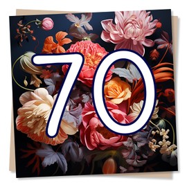 Happy 70th Birthday Card - Beautiful Floral Design With Large Numbers - Made in UK