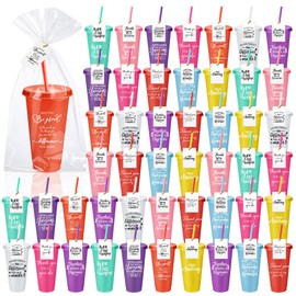 Tioncy 50 Set Employee Appreciation Gifts Bulk Thank You Cups with Lids and Straws 24 oz Plastic Tumblers for Team Coworker Office Staff Volunteer Teacher Nurse Dispatcher Week(Awesome)