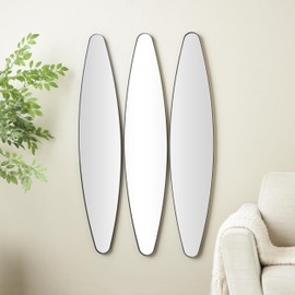 Deco 79 Metal Room Wall Mirror Elongated Oval Entryway Mirrors, Set of 3 Wall Mounted Mirrors 10"W, 47"H, Black