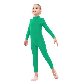 Genfirdom Girls Unitards Long Sleeve Full Body Leotard Kids Turtleneck Bodysuit for Dance Costume Gymnastics 3-12 Years(Green,10-11)