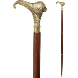 Samad Nautical Lion Head Walking Stick – 36-Inch Decorative Wooden Cane – Elegant Brown Wood Collectible