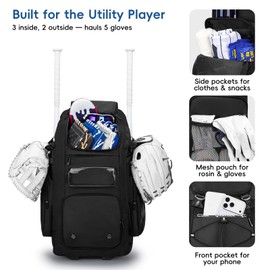KAVIGOR 80L Rolling Baseball & Softball Bag for Youth & Adult, Holds 3 Gloves & 4 Bats, Custom Team Panel, Travel Ball Ready