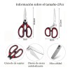 Tijeras De Cocina Multiusos De Acero Inoxidable, 2 Piezas Rojo