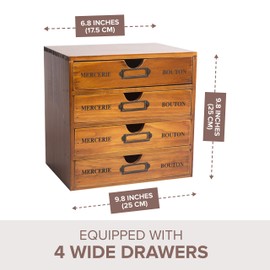 Primo Supply Home Office Desk Organizer with 4 Storage Drawers - Wooden Storage Box - Rustic Dresser - Vintage Desk Organizers and Accessories - School Supplies & Office Supplies Drawer Organizer Box
