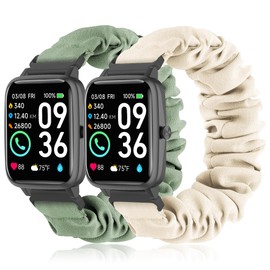2 Pack Stretchy Scrunchie Bands Compatible with Woneligo/Fitpolo Smart Watch IDW13, 22mm Elastic Fabric Straps for TOOBUR IDW13/IDW16/IDW19/IDW17,for Fitvii H57/H56/HM78,for