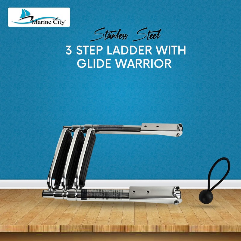 MARINE CITY Stainless Steel 3-Step Telescoping Swim Ladder with Slide