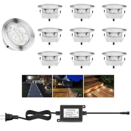 YZGWZLD Recessed LED Deck Lights Kits,10 Pack Φ2.36 Waterproof Cool White Deck Light Low Voltage Embedded LED Step Stair Lighting for Garden,Yard,Pathway,Basement