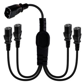AWADUO Computer Power Extension Y Splitter Cable, 1 Female to 4 Male 3 Pin C13 to Male C14 PDU Power Cord with Buckle 10A 18AWG for Computer LED HDTV Monitor(0.5M/Black)