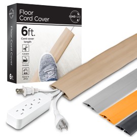Cordinate 6ft Floor Cord Cover, Cable Protector, Hide Extension Cords, Protect Cords, Prevent Cable Trips, Heavy Duty Cord Hider - Cable Cavity = 0.75" (W) x 0.43" (H) - Tan