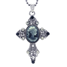 Soulbreezecollection Gray Cameo Christian Cross Pendant Necklace Charm Women Fashion Jewelry