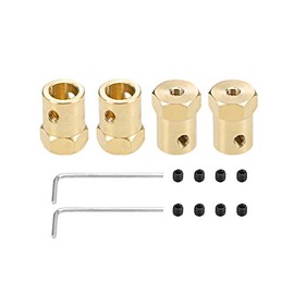 sourcing map Hex Coupler 8mm Bore Motor Hex Brass Shaft Coupling Flexible Connector for Car Wheels Tires Shaft Motor 4pcs