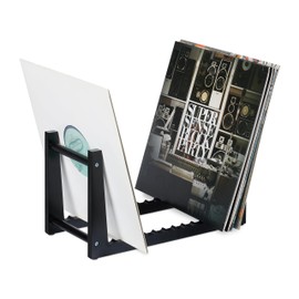 Relaxdays Vinyl Record Stand Bamboo with 12 Grooves for 50 LPs H 19.5 x W 35 x D 17 cm Black