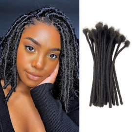 0.8cm 10Inch 40 Strands Loc Extensions Human Hair 100% Handmade Permanent Dreadlock Extensions for Women Men Can Be Curled and Bleached Loc Extension with Needle(width 0.8cm natrual color)
