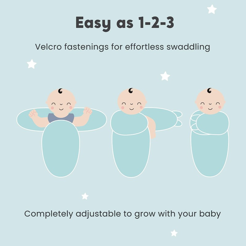 CuddleBug Swaddles for Newborns (3-Pack) - 100% Cotton Velcro Baby