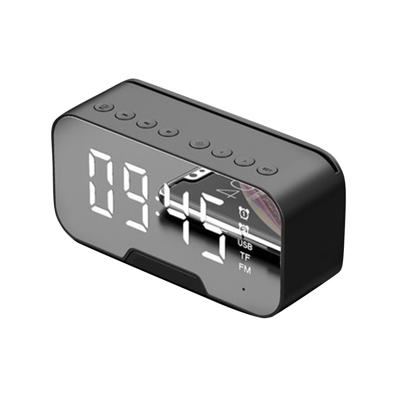 Bedside Desktop Bluetooth Mirror Surface LED Alarm Clock Speaker FM