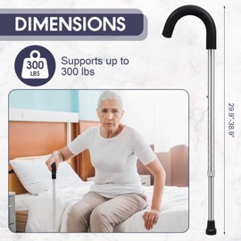 Geiserailie 2 Pcs Walking Cane Round Handle Aluminum Walking Cane Adjustable Walking Stick for Men Women, Adjustable Height 29 to 38 Inches, with Foam Grips, Silver
