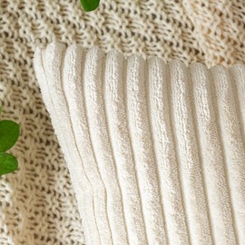 EMEMA Cushion Cover, Corduroy Decorative Cushion Cover, Sofa Cushion, Cord Cushion Cover, Decorative Soft Cushion Covers for Sofa, Armchair, Home, Bedroom, 45 x 45 cm – Beige