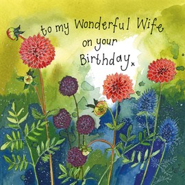 Alex Clark Art Wonderful Wife on your Birthday Dahlia Foil Card