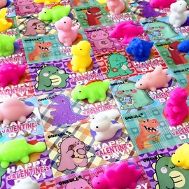 ONKULL 24 Packs Valentines Day Squishy Toy Gift Cards for Kids, Kawaii Mochi to Squeeze with Cards, Mochi Squishy Toy Stress Relief Fidget Toy for Kids Classroom Exchange Prizes Valentine Party Favor