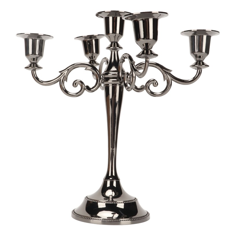 Metal Candelabra Black 5 Arms Elegant Colorfast Stable Wide Base