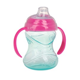 Nuby 3 Piece No-Spill Grip N’ Sip Cup with Silicone Soft Flex Spout, 2 Handle with Clik It Lock Feature, Girl,10 Ounce