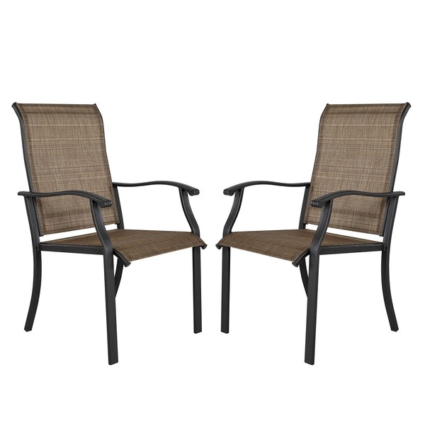 NUU GARDEN Patio Dining Chairs Set of 2, Indoor/Outdoor Textilene Dining Chairs with High Back, Patio Furniture Chairs with Armrest, Iron Frame and Textilene Chairs,Black&Brown