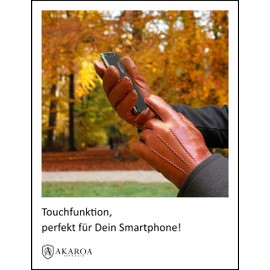AKAROA ESTD 2019 DAN Men's Leather Gloves, Touchscreen Function, Italian Leather, Lining Made of Original New Zealand Lambskin, 5 Sizes S - XL, Dan Cognac