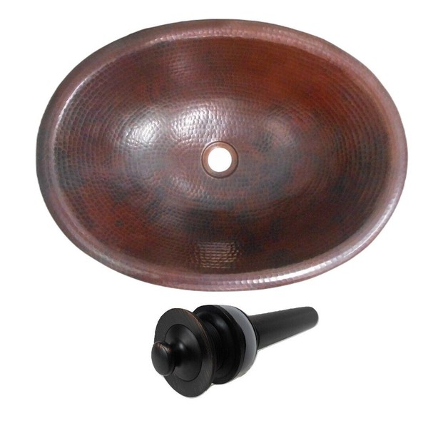 19" Oval Copper Self Rimming Drop in Bathroom Sink with LT DRAIN
