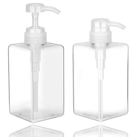 2 Pack 450ml/15.2oz Square Pump Bottle Dispenser Dulinkas Refillable Plastic Lotion Dispenser Empty Lotion Pump Bottle Liquid Container for Essential Oil Soap Lotion Shampoo Clear