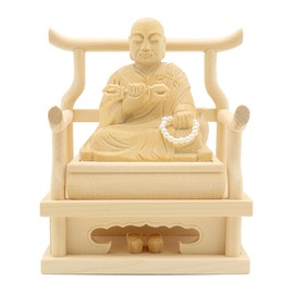Kurita Buddhist Statue [Soshi High Priest] 1.8 inch (11 cm), Total Width 3.5 inches (9 cm), Depth 2.6 inches (6.5 cm), Luxury Wood Carving in Cypress Wood 15295