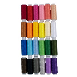 TRIXES 24 X Coloured Cotton Assorted Sewing Thread - Coloured Sewing Cotton Reels Kit - Multicoloured Sewing Accessories - Approximately 182 Metres per Polyester Spool