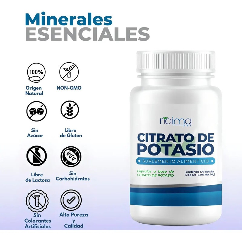 Citrato de Magnesio y Potasio Naíma Pack con 200 Cápsulas