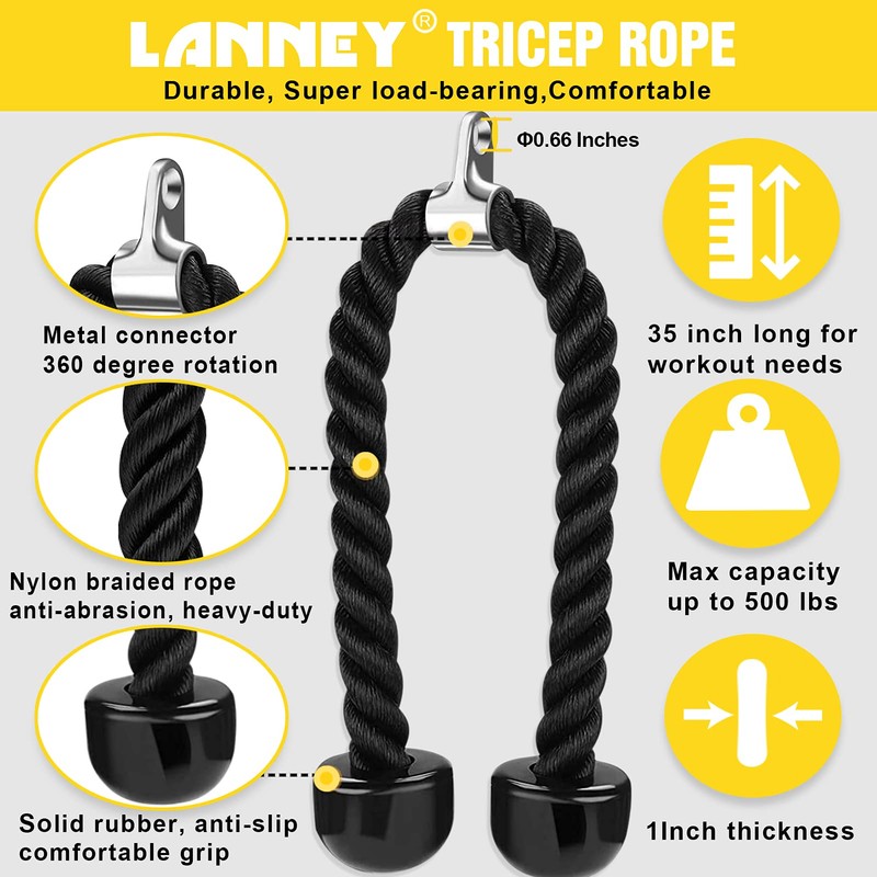 Tricep Rope Cable Machine Attachment, 35" Triceps Pull Down Rope