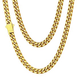 Mens Gold Cuban Link Chain, Miami Cuban Chain Necklace for Men, 5mm Wide Hip Hop Mens Jewelry, 18"