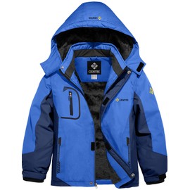 GEMYSE Boy's Waterproof Ski Snow Jacket Fleece Windproof Winter Jacket with Hood (Sky Blue,10/12)