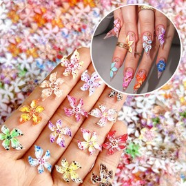 Auiremrti 40 Pieces Butterfly Nail Art Charms, 3D Colourful Butterfly Rhinestones, Nail Gems, Cute Butterfly Nail Diamonds, Summer Nail Decorations