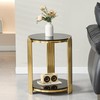 Glass Round End Table with 2-Tier Storage, Black Tempered Glass