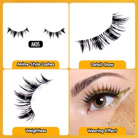 Laflare Kawaii 3D Anime Faux Mink Lash | Manga Lashes | Japanese Style Cosplay Lashes | Spiky 8D Wispy False Eyelashes Full Strip Doll Lashes. (AK05)