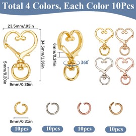 SOFPLATE 1 Box 40Pcs Swivel Snap Hooks Gold Lobster Clasps Bulk Alloy Rotating Heart Shaped Spring Snap Key Chain Hook Clasps Hanging Buckle for Handbag DIY Bags Key Rings Jewelry Making Findings