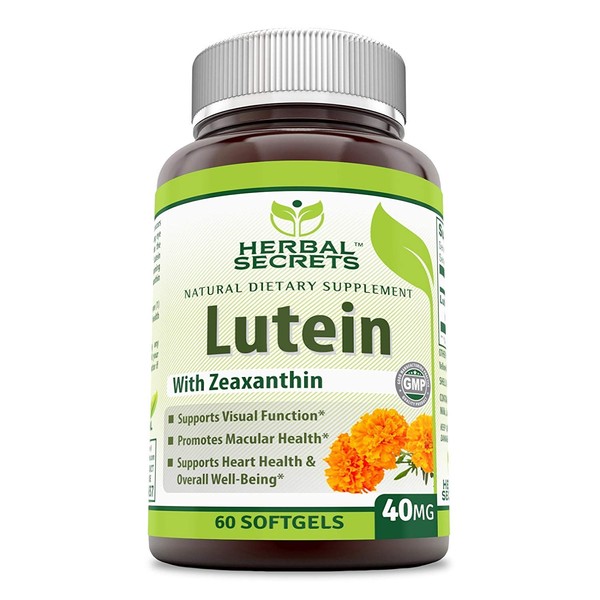 Herbal Secrets Lutein with Zeaxanthin Softgels (Non-GMO) - Supports Heart Health and Well Being* Support Visual Function* Promotes Macular Health* (40mg, 60 Count)