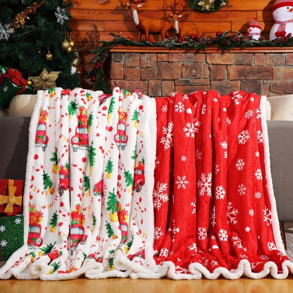 Ganeen 2 Pcs Christmas Throw Blankets 50'' x 60'' Reversible
