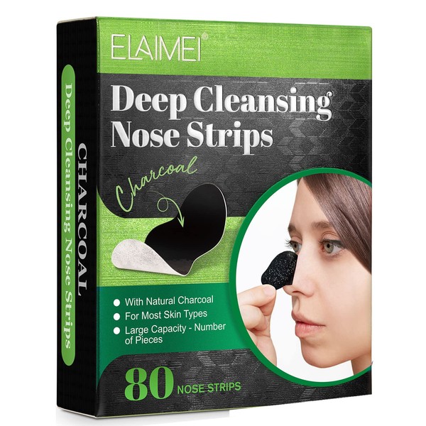 Pore Strips for Blackheads, Nose Blackhead Remover Strips, Deep Cleaning Charcoal Nose Strips Blackhead,80 Counts
