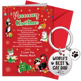 HOWAF Christmas Card from The Cat, Merry Christmas Cards from The Cat, Cat Christmas Card Cat Xmas Card with Cat Dad Keyring Engraved, Cat Dad Gifts for Christmas, Cat Gifts for Men Cat Lovers