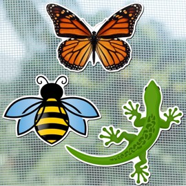 Photect 6 Pcs Screen Door Magnets Double Sided Magnetic Screen Magnets Decorative Flexible Retractable Window Decals for Sliding Patio Door Protect Pet People (Bee, Gecko, Monarch Butterfly Style)