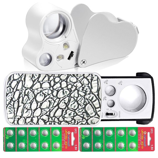 HMKIS Jewelers Loupe, 2 Pack Magnifying Glass with Light, 30X