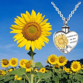 Lrrlaphiv Cremation Jewelry Urn Necklace for Ashes for Women Men Memorial Ashes Necklace for Human or Pet Ashes Keepsake Pendant Lockets with Filling Kit (Sunflower)