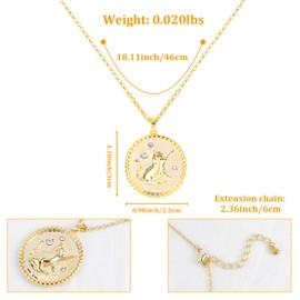 Chicgrowth Cute Gold Cat Pendant Necklace for Women Girls 14K Gold Plated Cat Necklace Gold Cat Charm Animal Round Coin Necklace with Cubic Zirconia Adjustable Chain Jewelry Gift for for Cat Lovers